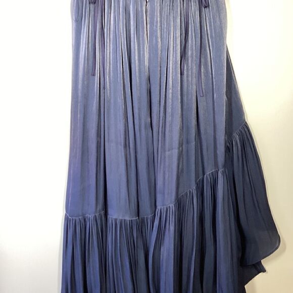 Cinq à Sept Soliel Metallic Ruffle High Low Dress‎ Navy Blue Size 4 - Picture 10 of 14